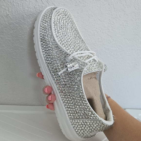 Bling Bedazzled Sparkle Hey Dude Shoes Slip On custom rhinestoned by hand - Picture 5 of 9